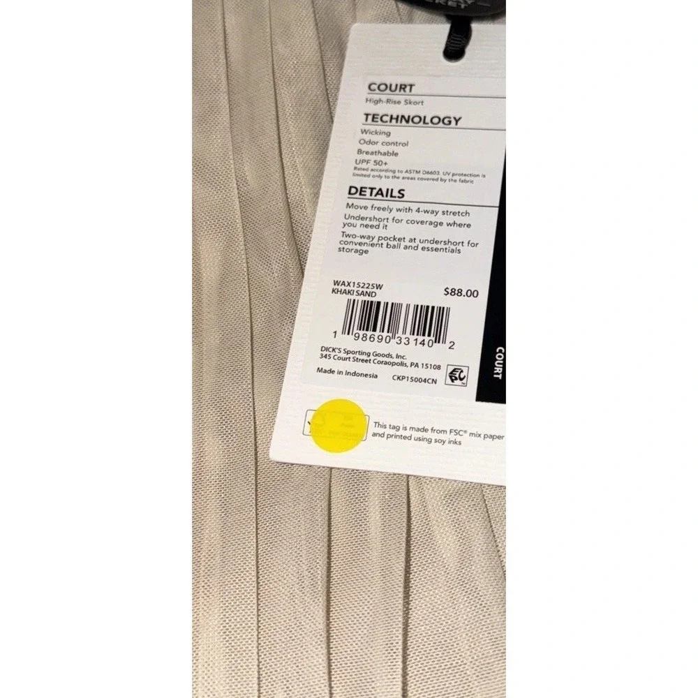 Calia Court High Rise Skort XXL Khaki Sand Pleated Athletic Tennis‎ Pockets